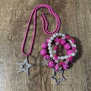 Star charm set pink necklace & 3 stretchy bracelets. Worn a couple of times,